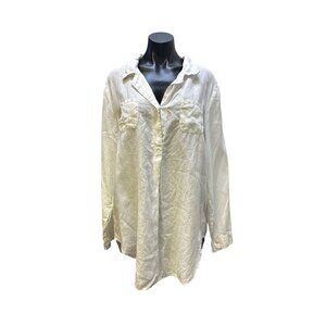 Claudio Milano White Button-Up Long Sleeve Linen Blouse